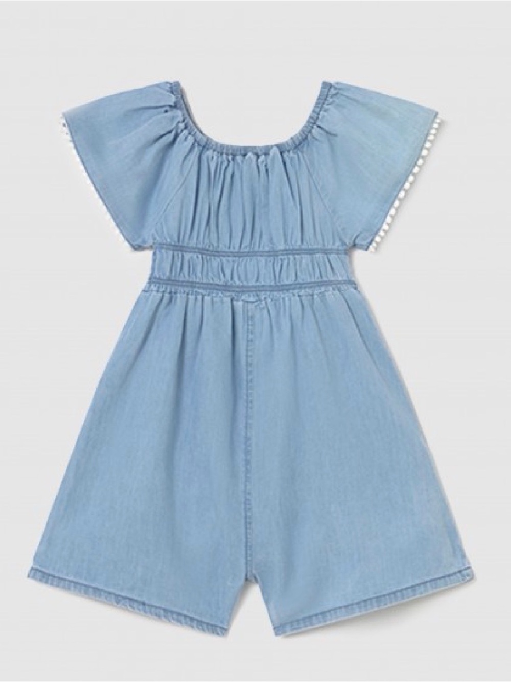 Mayoral Denim-Look Blue Girls Romper with Flutter Sleeves (NWOT)